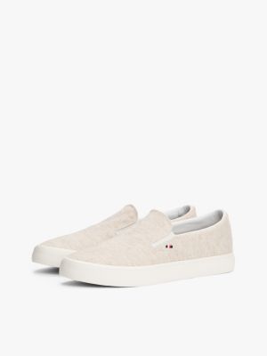 baskets slip-on en toile de lin blanc pour hommes tommy hilfiger