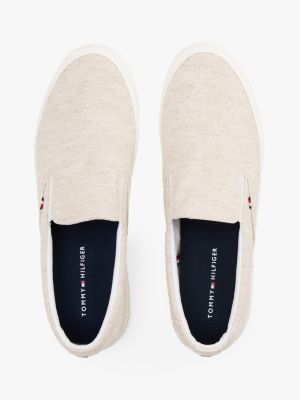 white linen chambray slip-on canvas trainers for men tommy hilfiger