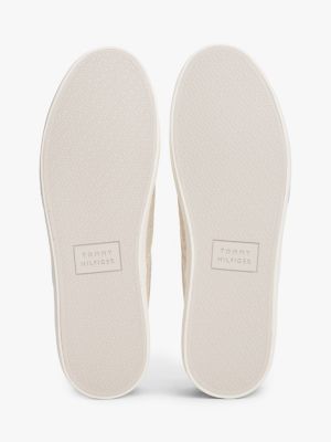 baskets slip-on en toile de lin blanc pour hommes tommy hilfiger