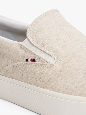 baskets slip-on en toile de lin blanc pour hommes tommy hilfiger