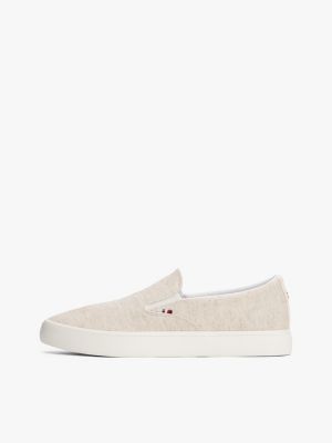 sneakers slip on in chambray di lino bianco da uomini tommy hilfiger