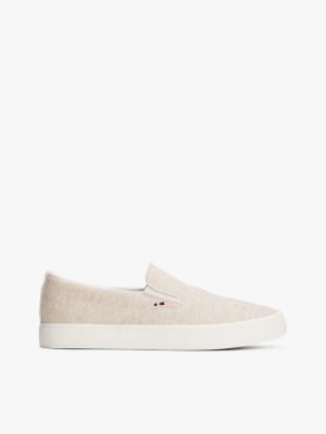 white linen chambray slip-on canvas trainers for men tommy hilfiger