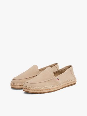 beige suède loafer met touwzool voor heren - tommy hilfiger