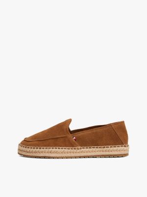 bruin suède loafer met touwzool voor heren - tommy hilfiger