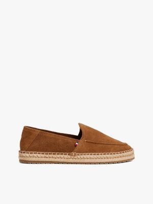 brown loafer aus wildleder mit seil-sohle für herren - tommy hilfiger