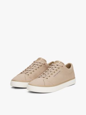 beige logo patch trainers for men tommy hilfiger