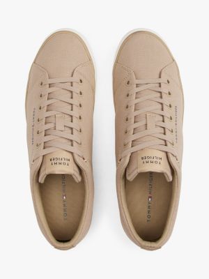 beige logo patch trainers for men tommy hilfiger