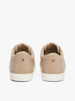 beige logo patch trainers for men tommy hilfiger