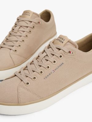 beige logo patch trainers for men tommy hilfiger