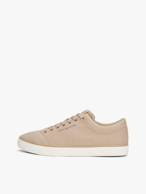 beige logo patch trainers for men tommy hilfiger