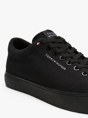 zwart canvas sneaker met logopatch voor heren - tommy hilfiger