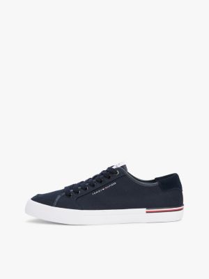 blauw sneaker met contrasterende texturen en logo voor heren - tommy hilfiger