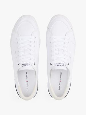 wit sneaker met contrasterende texturen en logo voor heren - tommy hilfiger