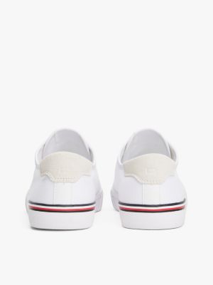 wit sneaker met contrasterende texturen en logo voor heren - tommy hilfiger