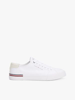 white sneaker met contrasterende texturen en logo voor heren - tommy hilfiger