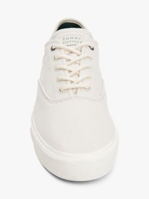 beige canvas embossed logo trainers for men tommy hilfiger