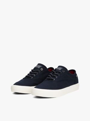 blue canvas embossed logo trainers for men tommy hilfiger