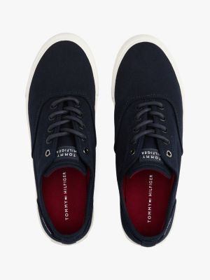 blue canvas embossed logo trainers for men tommy hilfiger