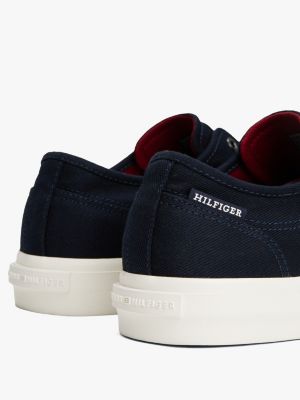 blue canvas embossed logo trainers for men tommy hilfiger