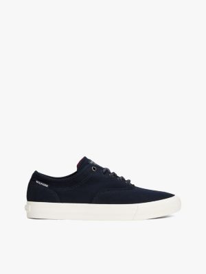 blue canvas embossed logo trainers for men tommy hilfiger