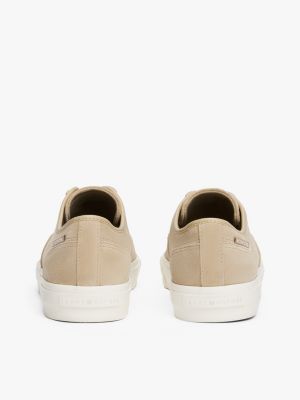 beige suede logo trainers for men tommy hilfiger