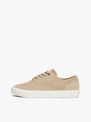 beige suede logo trainers for men tommy hilfiger