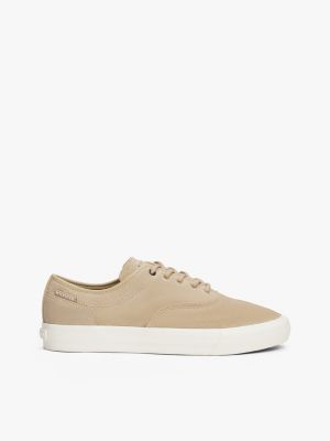 beige suede logo trainers for men tommy hilfiger