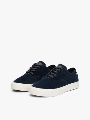 blauw suède sneaker met logo voor heren - tommy hilfiger