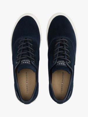 blue suede logo trainers for men tommy hilfiger