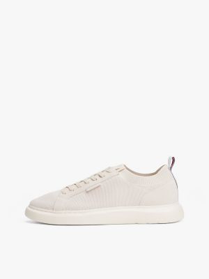 beige mono-sock knit trainers for men tommy hilfiger