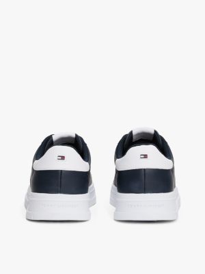 blue leather debossed logo trainers for men tommy hilfiger