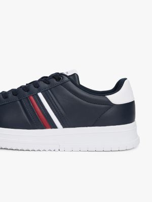 blue leather debossed logo trainers for men tommy hilfiger