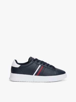 baskets en cuir à logo en relief bleu pour hommes tommy hilfiger