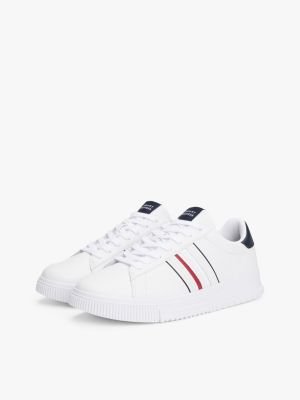 white leather debossed logo trainers for men tommy hilfiger