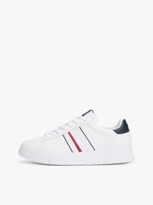 white leather debossed logo trainers for men tommy hilfiger