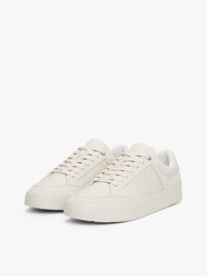 beige debossed logo court trainers for men tommy hilfiger