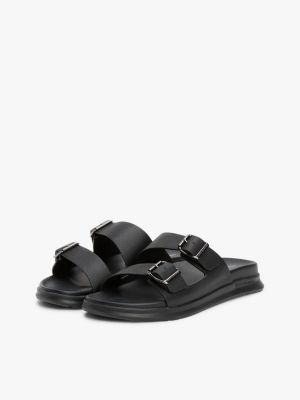 sandales en cuir brides à boucle noir pour hommes tommy hilfiger