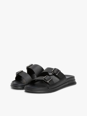 black leather buckle strap sandals for men tommy hilfiger