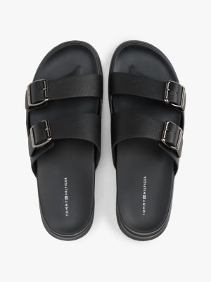 black leather buckle strap sandals for men tommy hilfiger