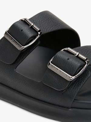 black leather buckle strap sandals for men tommy hilfiger