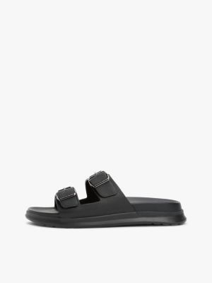 black leather buckle strap sandals for men tommy hilfiger