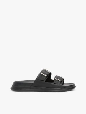 black leather buckle strap sandals for men tommy hilfiger