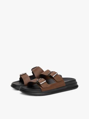 brown leather buckle strap sandals for men tommy hilfiger