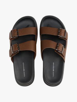 brown leather buckle strap sandals for men tommy hilfiger