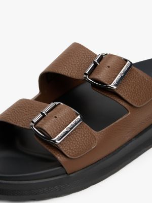 brown leather buckle strap sandals for men tommy hilfiger