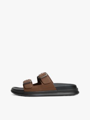 brown leather buckle strap sandals for men tommy hilfiger