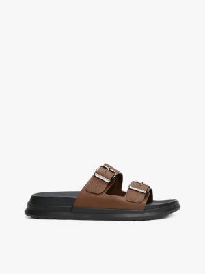 brown leather buckle strap sandals for men tommy hilfiger