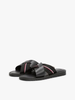sandali in pelle con suola antiscivolo black da uomini tommy hilfiger