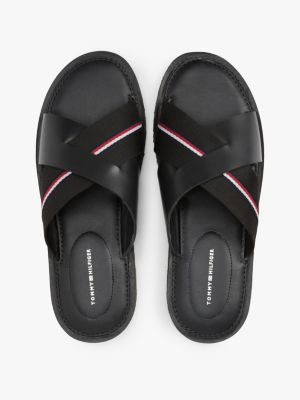 schwarz ledersandale mit rutschhemmender sohle für herren - tommy hilfiger