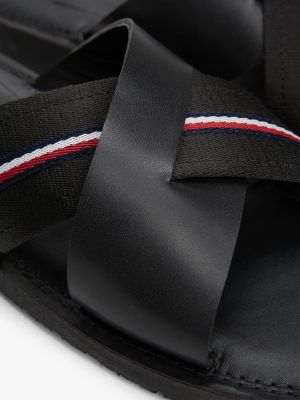 schwarz ledersandale mit rutschhemmender sohle für herren - tommy hilfiger